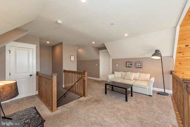 193 Greenbrier Dr, Mc Henry, MD 21541 - carpeted living area featuring baseboards, recessed lighting, and lofted ceiling