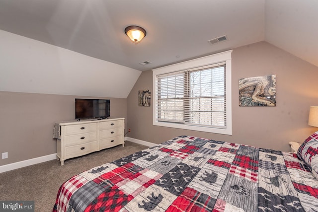 193 Greenbrier Dr, Mc Henry, MD 21541 - bedroom featuring baseboards, vaulted ceiling, carpet floors, and visible vents