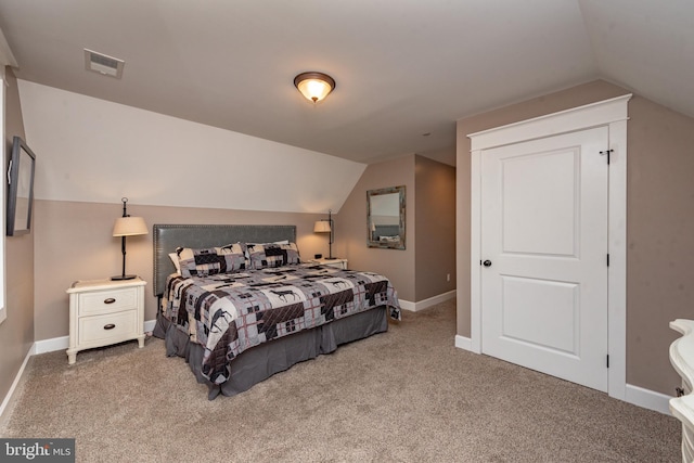 193 Greenbrier Dr, Mc Henry, MD 21541 - bedroom with light colored carpet, baseboards, visible vents, and lofted ceiling