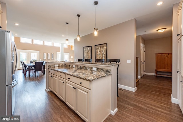 193 Greenbrier Dr, Mc Henry, MD 21541 - kitchen with baseboards, freestanding refrigerator, and dark wood-style floors