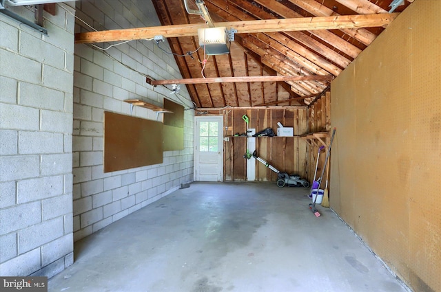 garage with a garage door opener