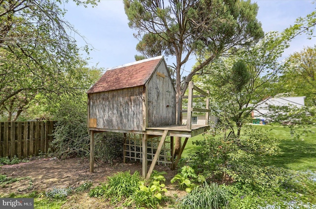 view of poultry coop with fence