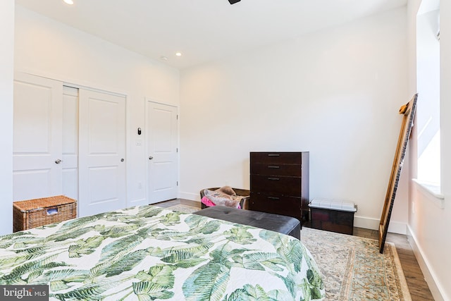 2325 W Thompson St, Philadelphia, PA 19121 - bedroom featuring baseboards, recessed lighting, wood finished floors, and a closet