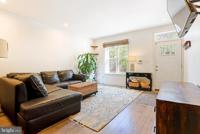 2325 W Thompson St, Philadelphia, PA 19121 - living room with light wood-style floors, baseboards, and recessed lighting