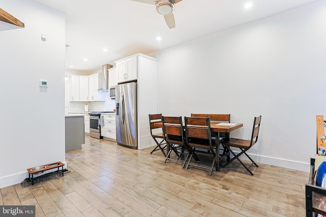 2325 W Thompson St, Philadelphia, PA 19121 - dining area with baseboards, ceiling fan, recessed lighting, and light wood-style flooring