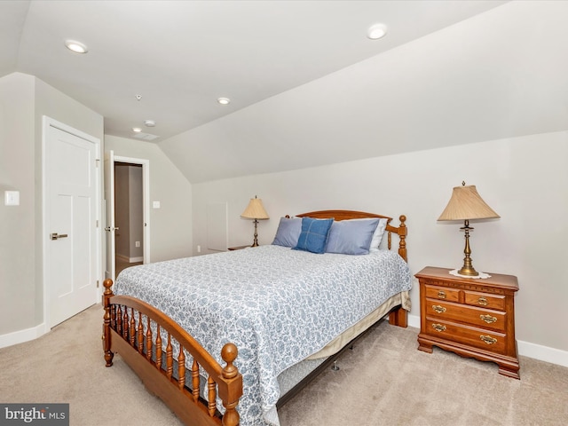 5303 Crape Myrtle Dr, Frederick, MD 21703 - bedroom featuring light carpet, vaulted ceiling, baseboards, and recessed lighting