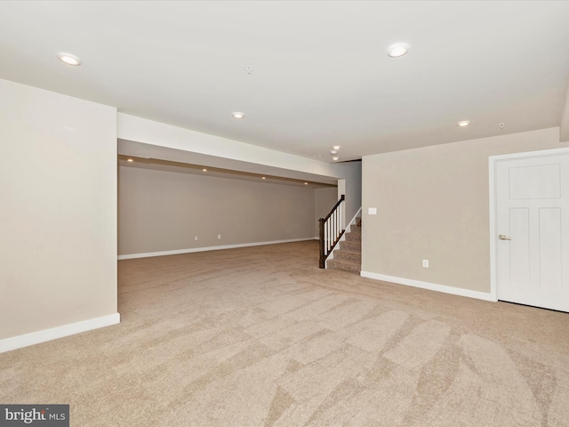 5303 Crape Myrtle Dr, Frederick, MD 21703 - finished below grade area with stairway, carpet floors, recessed lighting, and baseboards