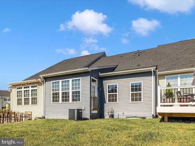 5303 Crape Myrtle Dr, Frederick, MD 21703 - back of house with a yard, central AC unit, a deck, and a shingled roof