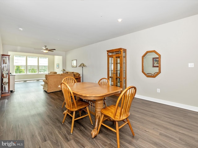 5303 Crape Myrtle Dr, Frederick, MD 21703 - dining room featuring baseboards, dark wood-style floors, a ceiling fan, and recessed lighting