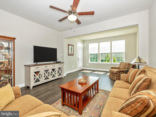 5303 Crape Myrtle Dr, Frederick, MD 21703 - living area with ceiling fan, wood finished floors, and baseboards