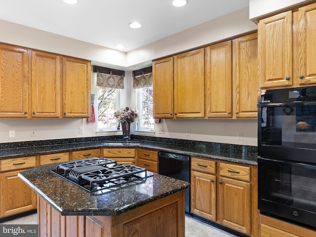 345 Jessica Dr, Middletown, DE 19709 - kitchen with recessed lighting, a sink, black appliances, and dark stone countertops