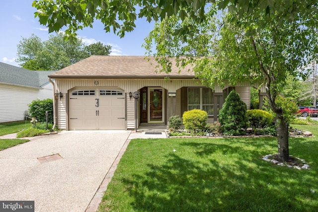 48 Dunstable Rd, Southampton, NJ 08088 - ranch-style home featuring a garage, driveway, a front yard, and a shingled roof