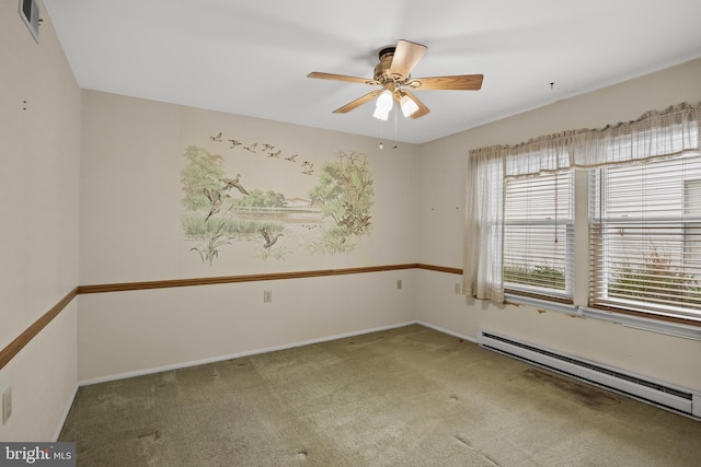 48 Dunstable Rd, Southampton, NJ 08088 - unfurnished room featuring a baseboard radiator, carpet, a ceiling fan, and baseboards