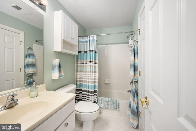 13073 Taverner Loop, Woodbridge, VA 22192 - full bath with tile patterned flooring, vanity, toilet, shower / bathtub combination with curtain, and visible vents