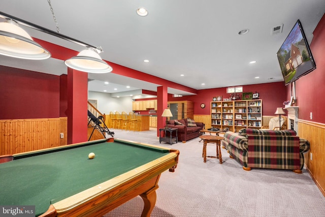 13073 Taverner Loop, Woodbridge, VA 22192 - playroom featuring visible vents, billiards, wainscoting, and wooden walls