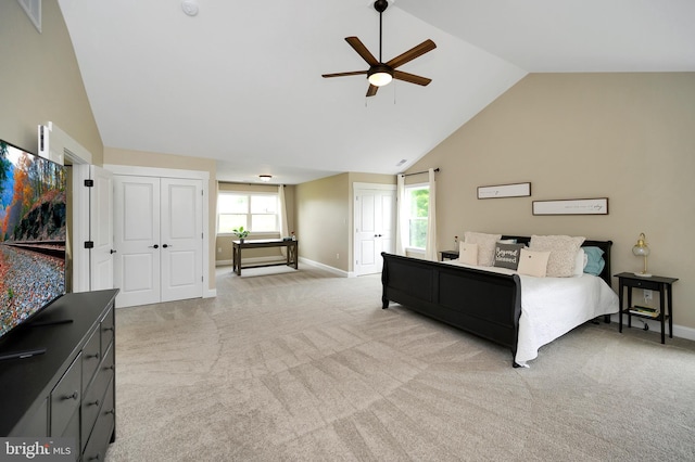 bedroom with light colored carpet, baseboards, and visible vents