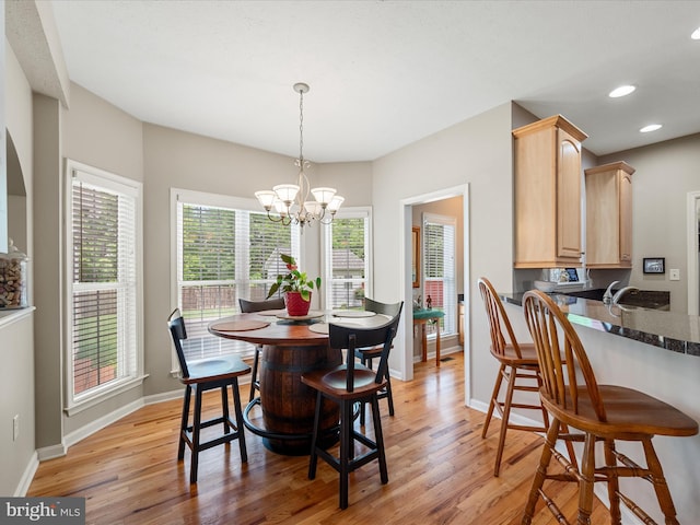 114 New Market Dr, Stephens City, VA 22655 - dining room featuring light wood-style floors, healthy amount of natural light, baseboards, a chandelier, and recessed lighting