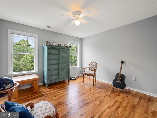 114 New Market Dr, Stephens City, VA 22655 - sitting room with ceiling fan, light wood-style floors, and baseboards