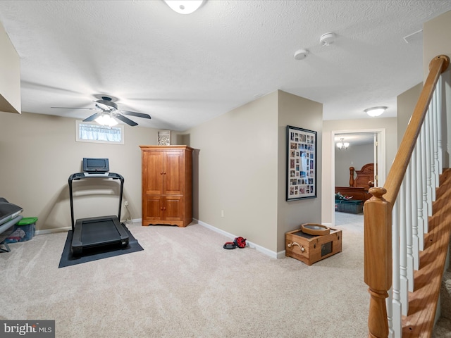 114 New Market Dr, Stephens City, VA 22655 - workout area with ceiling fan, carpet, baseboards, and a textured ceiling