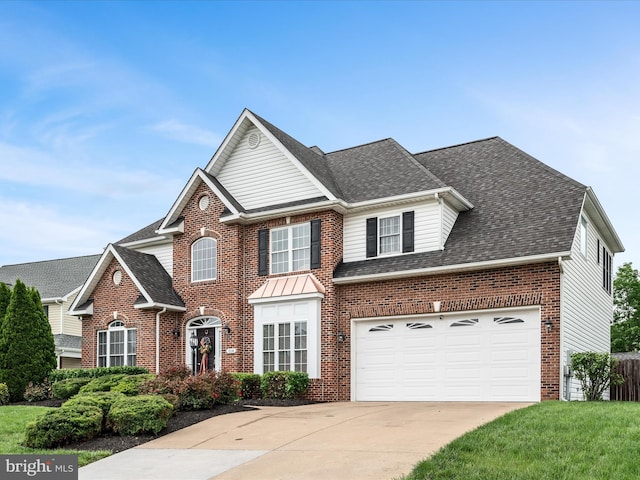 114 New Market Dr, Stephens City, VA 22655 - view of front facade featuring driveway, brick siding, a shingled roof, and a garage