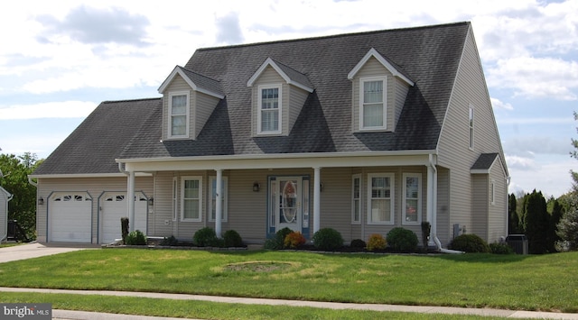 729 Rosecroft Ct, Forest Hill, MD 21050 - cape cod-style house with a porch, a front lawn, driveway, a garage, and a shingled roof