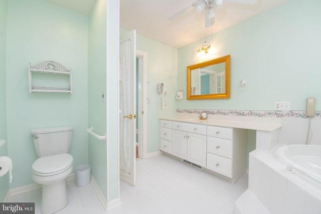 729 Rosecroft Ct, Forest Hill, MD 21050 - full bath featuring a garden tub, vanity, tile patterned floors, a ceiling fan, and toilet