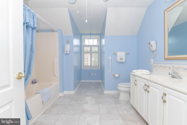 729 Rosecroft Ct, Forest Hill, MD 21050 - bathroom featuring vanity, shower / bath combo, toilet, baseboards, and ceiling fan