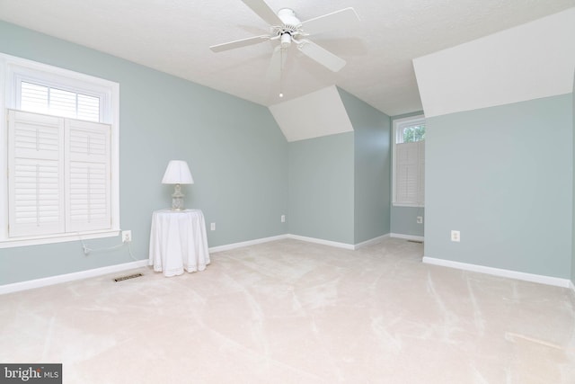 729 Rosecroft Ct, Forest Hill, MD 21050 - additional living space with ceiling fan, vaulted ceiling, carpet, baseboards, and healthy amount of natural light