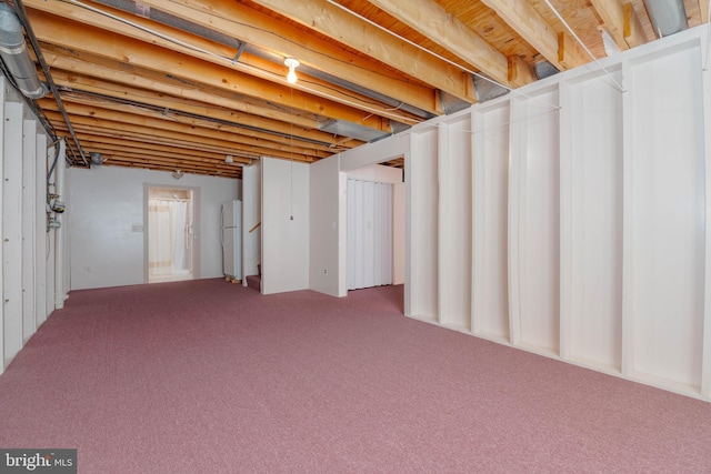 729 Rosecroft Ct, Forest Hill, MD 21050 - below grade area with freestanding refrigerator and carpet flooring