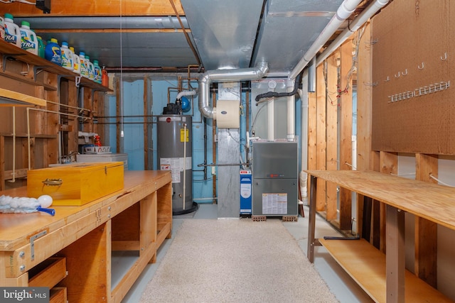 729 Rosecroft Ct, Forest Hill, MD 21050 - unfinished below grade area featuring water heater, a workshop area, and heating unit