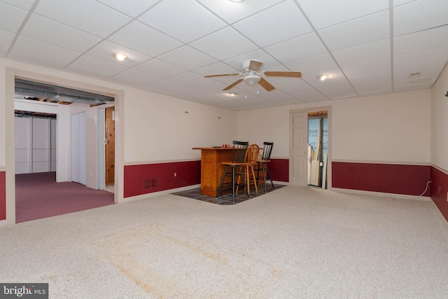 729 Rosecroft Ct, Forest Hill, MD 21050 - indoor dry bar with carpet floors, ceiling fan, a paneled ceiling, and recessed lighting