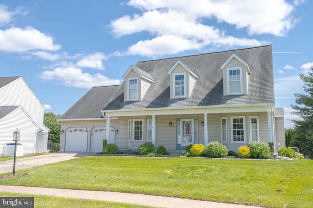 729 Rosecroft Ct, Forest Hill, MD 21050 - cape cod home featuring a garage, a front lawn, concrete driveway, a porch, and a shingled roof