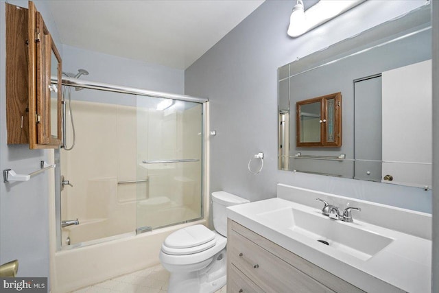 9402 Glen Ridge Dr, Laurel, MD 20723 - full bathroom featuring toilet, vanity, bath / shower combo with glass door, and tile patterned flooring