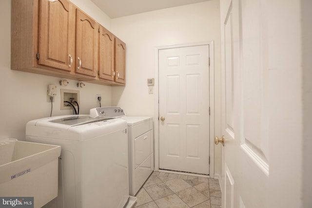 washroom with washer and clothes dryer and cabinet space
