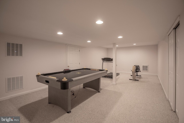 rec room with recessed lighting, carpet floors, and baseboards