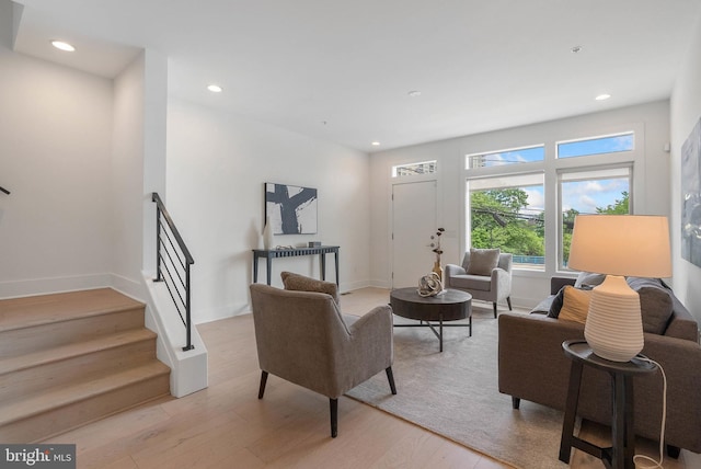 740 S Columbus Blvd Unit 74, Philadelphia, PA 19147 - living area with light wood-style flooring, stairs, and recessed lighting
