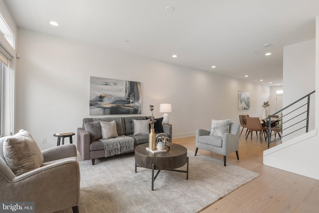 740 S Columbus Blvd Unit 74, Philadelphia, PA 19147 - living room with light wood finished floors, recessed lighting, and stairs