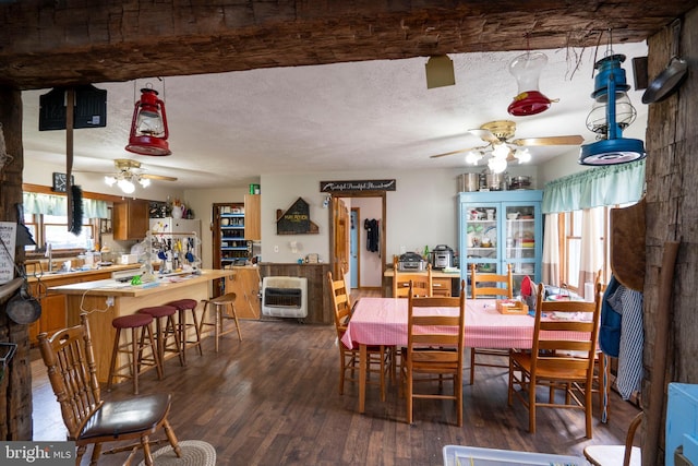 505 Deibler Rd, Pennsylvania Furnace, PA 16865 - dining area featuring heating unit, ceiling fan, and dark wood finished floors