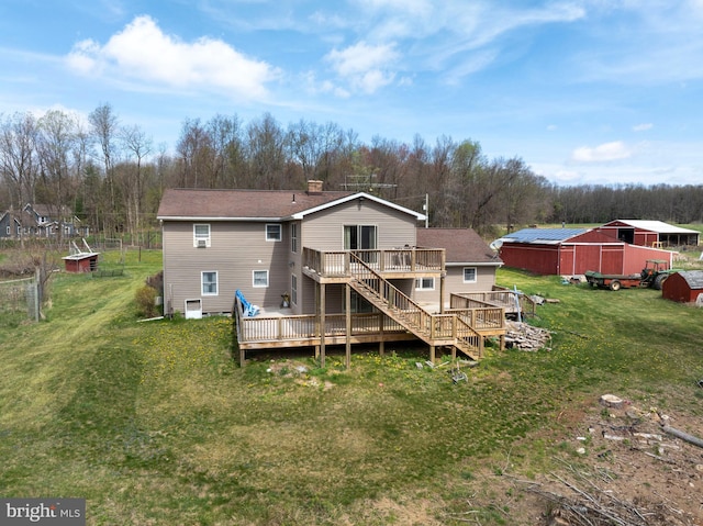505 Deibler Rd, Pennsylvania Furnace, PA 16865 - rear view of property featuring a chimney, a wooden deck, a yard, and stairway