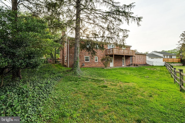 view of yard featuring a deck and a fenced backyard