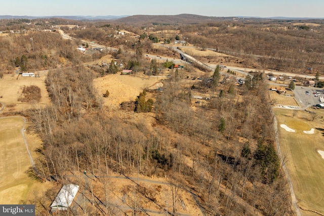 aerial view featuring a mountain view and a rural view
