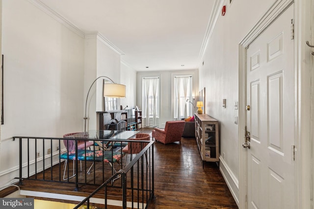 2308 Spruce St Unit 2310A, Philadelphia, PA 19103 - entryway featuring baseboards, ornamental molding, and dark wood-style flooring