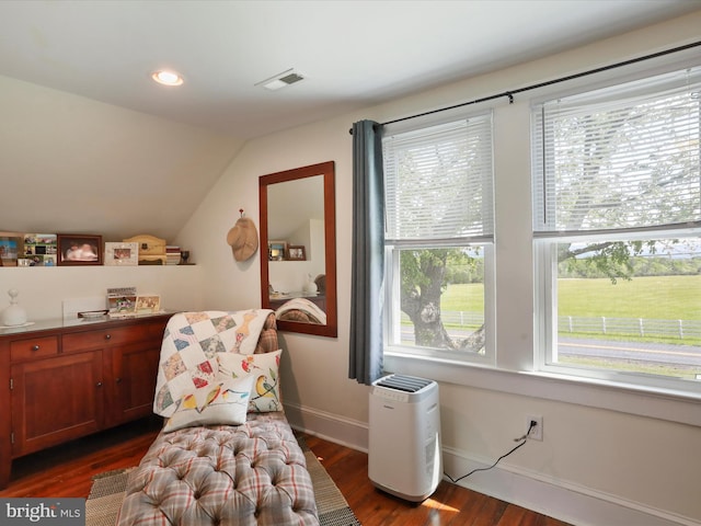 1691 Wakeman Mill Rd, Front Royal, VA 22630 - living area featuring lofted ceiling, recessed lighting, baseboards, dark wood finished floors, and visible vents