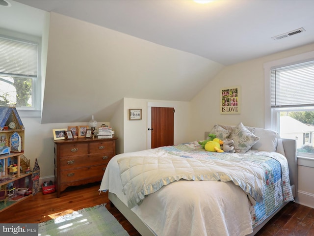 1691 Wakeman Mill Rd, Front Royal, VA 22630 - bedroom with lofted ceiling, multiple windows, visible vents, and wood finished floors