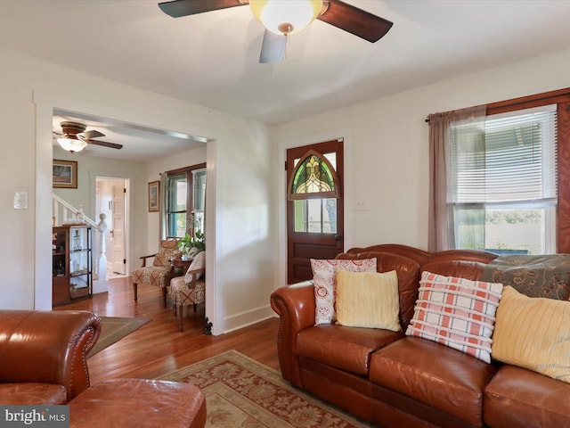 1691 Wakeman Mill Rd, Front Royal, VA 22630 - living area featuring a ceiling fan, a healthy amount of sunlight, and wood finished floors