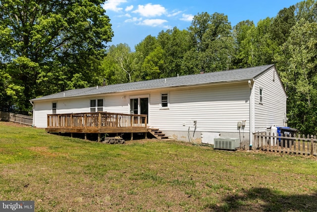 8105 Vacchiano Dr, Port Tobacco, MD 20677 - rear view of house with a wooden deck and cooling unit