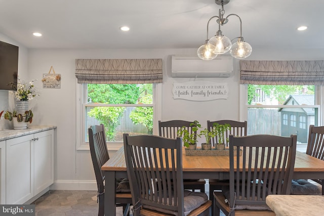 111 Linden Ave, Pasadena, MD 21122 - dining area featuring baseboards, an AC wall unit, and recessed lighting