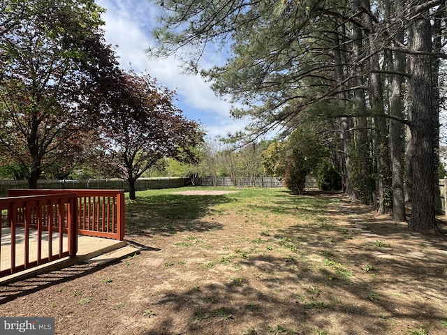 view of yard with a deck and a fenced backyard