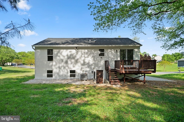 3604 Ripplingbrook Ct, Bowie, MD 20721 - back of property featuring a lawn, a wooden deck, and central AC unit