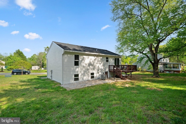 3604 Ripplingbrook Ct, Bowie, MD 20721 - rear view of house with a yard, a deck, central AC unit, and stairs